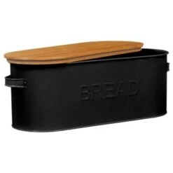B&M The Organised Kitchen Bread Bin - Black -Kitchen Product Store 334654 russell hobbs oval bread bin with wooden lid grey 71