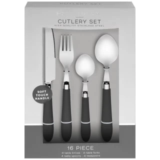 B&M Soft Touch Cutlery Set 16pc - Grey 2 B&M Soft Touch Cutlery Set 16pc - Grey - Image 2