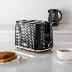 Goodmans Textured 2 Slice Toaster - Black & Rose Gold -Kitchen Product Store 358961 black textured 2 slice toaster