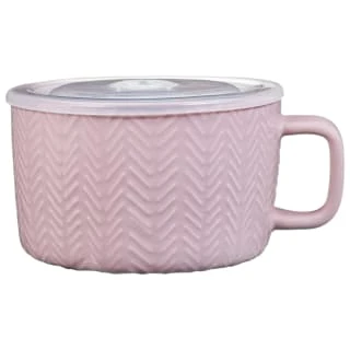 B&M Herringbone Embossed Soup Mug - Blush 1 B&M Herringbone Embossed Soup Mug - Blush