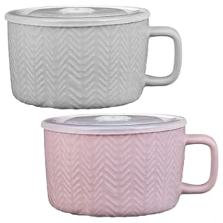B&M Herringbone Embossed Soup Mug - Blush 2 B&M Herringbone Embossed Soup Mug - Blush - Image 2