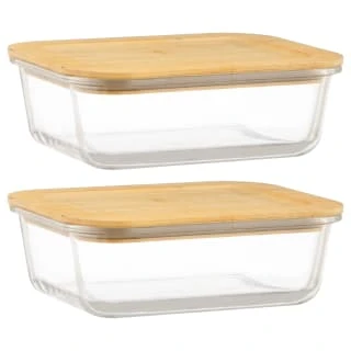 B&M Rectangular Glass Food Containers With Bamboo Lids 2pk 1 B&M Rectangular Glass Food Containers With Bamboo Lids 2pk