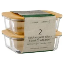 B&M Rectangular Glass Food Containers With Bamboo Lids 2pk 9 B&M Rectangular Glass Food Containers With Bamboo Lids 2pk -Kitchen Product Store 376824 2pk regular glass food containers1
