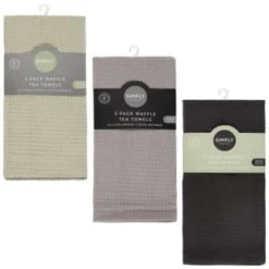 Simply Everyday Waffle Tea Towels 3pk - Black -Kitchen Product Store 380223 380224 380225 3pk simply everyday waffle teal towels main 2