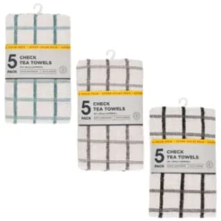B&M Essentials Check Tea Towels - Black 5pk -Kitchen Product Store 380235 5pk check tea towels main