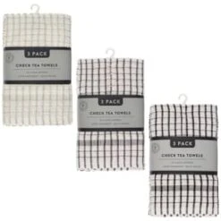 B&M Grey Check Tea Towels 3pk -Kitchen Product Store 380305 380307 380309 3pk check tea towels main 2
