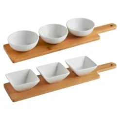 B&M Set Of 3 Serving Bowls With Bamboo Tray - Square -Kitchen Product Store 380368 3pk serving boards with bamboo tray main
