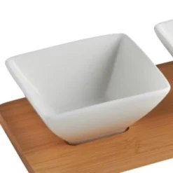 B&M Set Of 3 Serving Bowls With Bamboo Tray - Square -Kitchen Product Store 380368 3pk serving boards with bamboo tray square 2