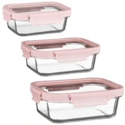 B&M Pink Glass Food Container - Medium -Kitchen Product Store 380659 380660 380661 glass food container pink large 1