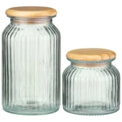 B&M Large Ribbed Glass Jar With Wooden Lid 7 B&M Large Ribbed Glass Jar With Wooden Lid -Kitchen Product Store 394426 394427 ribbed glass jar with wooden lid group