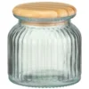 B&M Small Ribbed Glass Jar With Wooden Lid