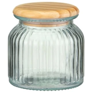 B&M Small Ribbed Glass Jar With Wooden Lid 1 B&M Small Ribbed Glass Jar With Wooden Lid