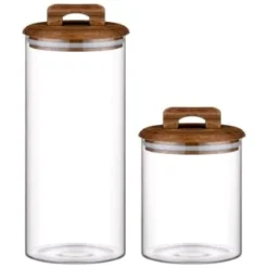 B&M Small Glass Jar With Acacia Wood Lid 7 B&M Small Glass Jar With Acacia Wood Lid -Kitchen Product Store 394438 394439 glass canister with acacia wood group 1