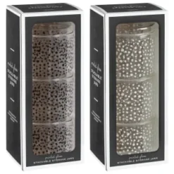 B&M Printed Glass Stackable Storage Jars 3pc - White -Kitchen Product Store 396484 3pk printed glass stackable storage jars group