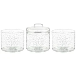 B&M Printed Glass Stackable Storage Jars 3pc - White -Kitchen Product Store 396484 3pk printed glass stackable storage jars white 2